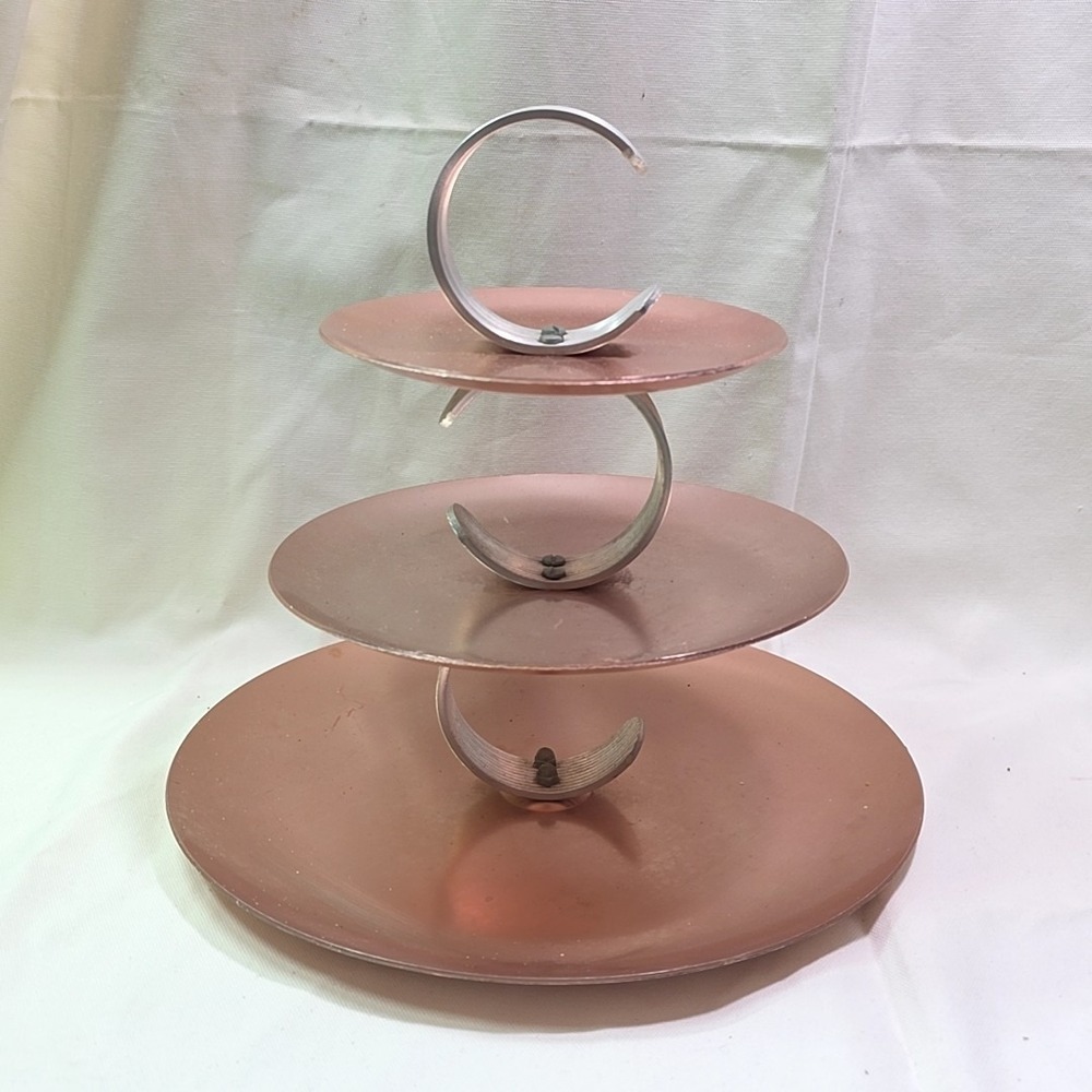 Vtg MCM PINK Anodized Aluminum REGAL WARE 3-Tier Serving‎ Tray